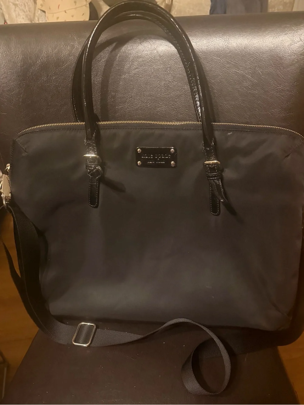 kate spade Black Nylon Laptop Tote with Patent Trim